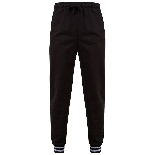 Front Row Joggers With Striped Cuffs Black/ Heather Grey